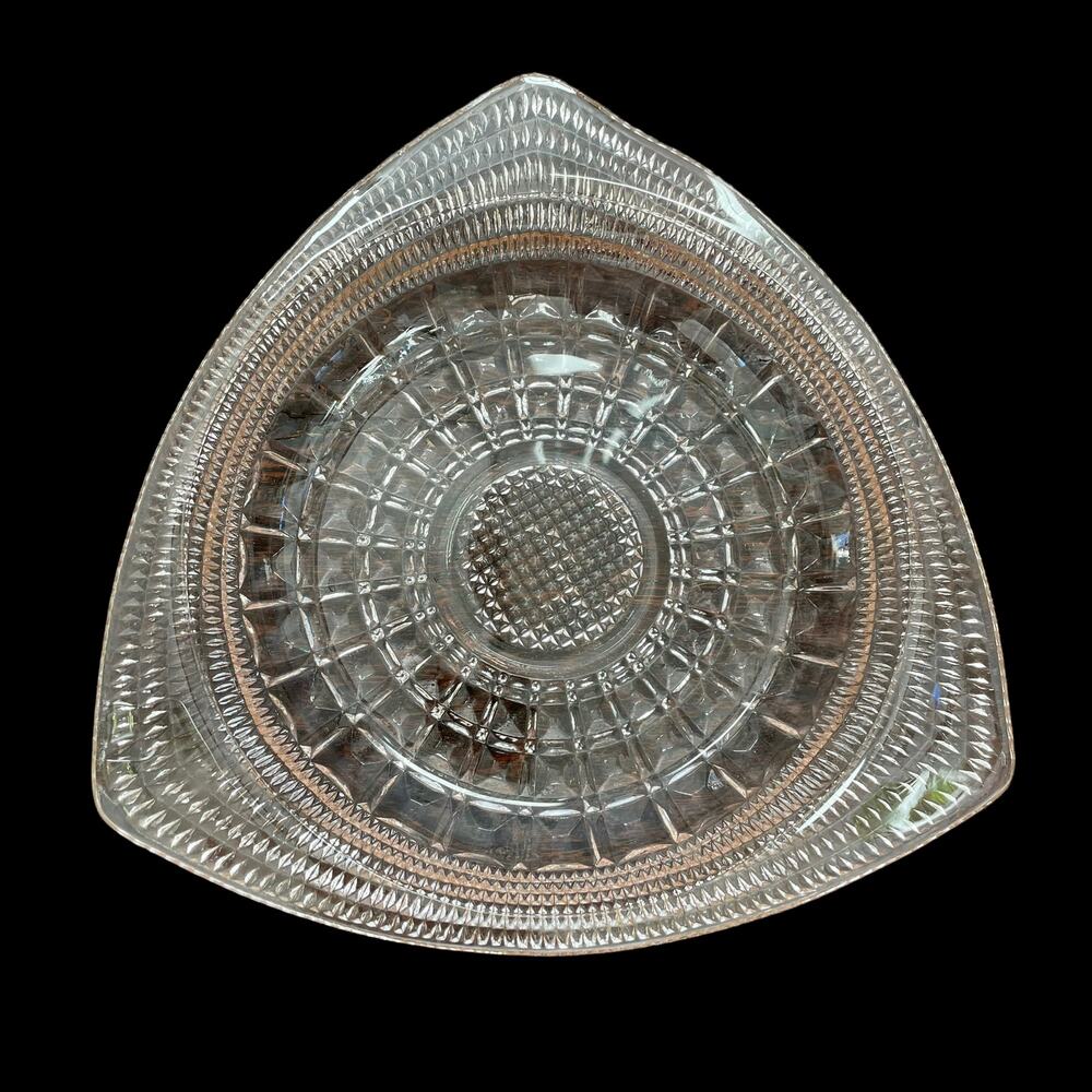 Hazel Atlas Pink Depression Glass Vintage Pale Pink Triangle Dish Ornate Candy